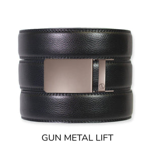 Black Leather Ratchet Belt & Buckle Set: Gun Metal - Lulu Bella Boutique