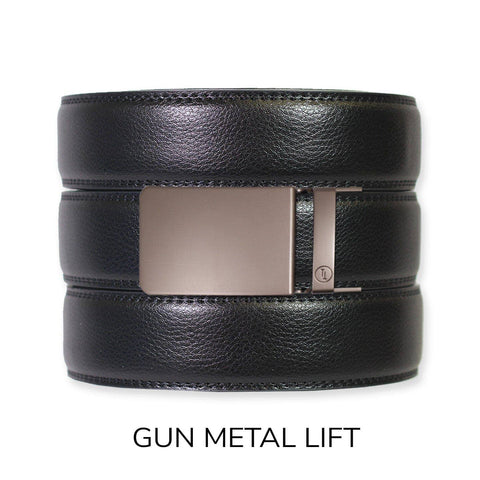Black Leather Ratchet Belt & Buckle Set: Gun Metal - Lulu Bella Boutique