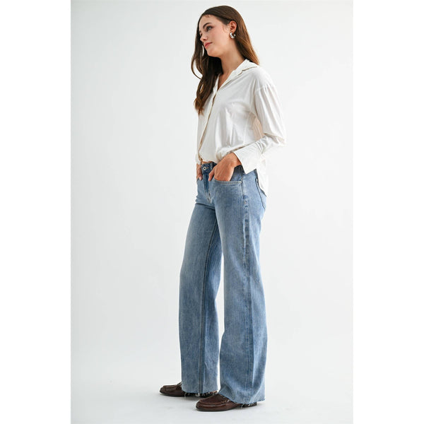MID-RISE WIDE STRIPE JEANS: ASTRONAUT / 24 - Lulu Bella Boutique