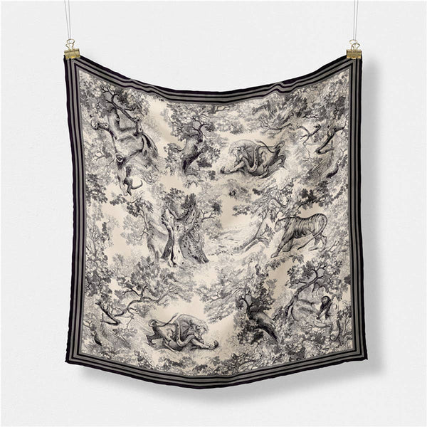 NEW PRINTED DECORATIVE SQUARE SCARF_CWASC0650: Black / (OS) 2 - Lulu Bella Boutique