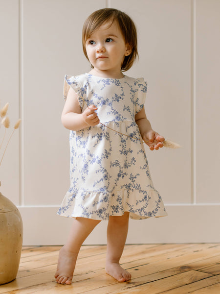 Organic Baby & Kids Tilly Tiered Dress - Serena Floral/Rain: 5T/6 - Lulu Bella Boutique
