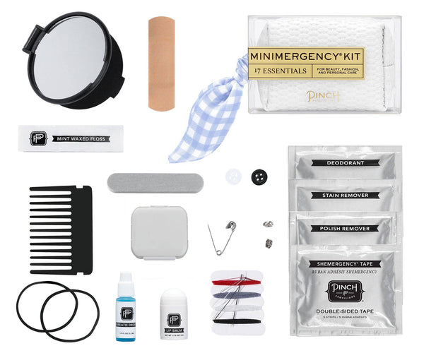 Gingham Scarf Minimergency Kit: White Basketweave Blue Gingham - Lulu Bella Boutique