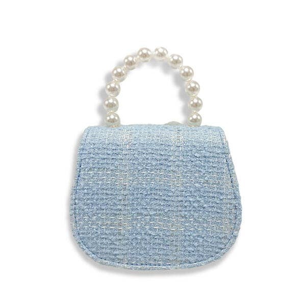 B1340 Feather Floral Tweed Purse (2 Colors): Blue