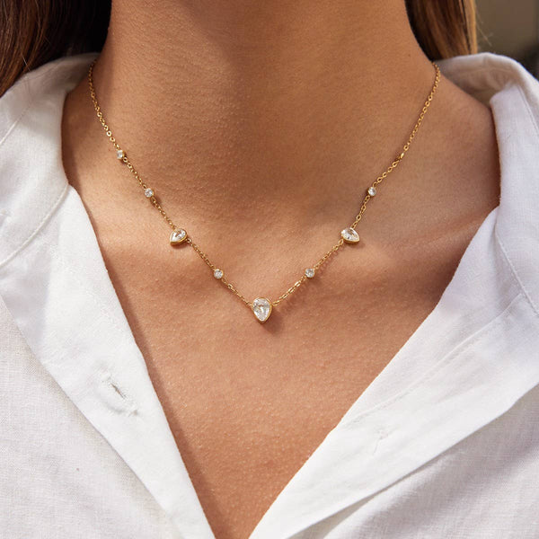 18K STAINLESS STEEL TARNISH FREE CZ NECKLACE | 40NK9693: GOLD - Lulu Bella Boutique