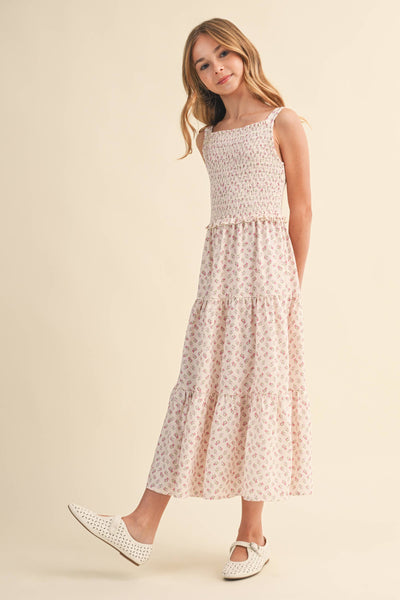 TWEEN GIRLS KIDS SMOCKED TIERED MIDI DRESS (7-14): 7/8 - Lulu Bella Boutique