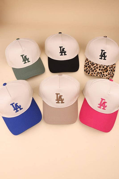 La City Logo Two Tone Canvas Cotton Cap: DK FOREST / 1 (ONE SIZE) - Lulu Bella Boutique