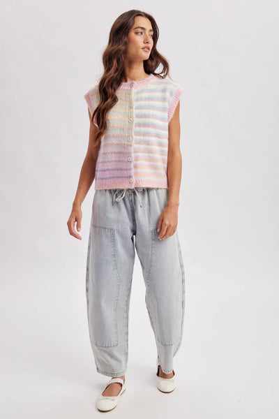 RAINBOW STRIPE SWEATER VEST: BUBBLEGUM/MINT