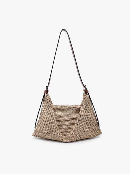 M2840 Samantha Soft Straw Woven Shoulder Bag w/ Snap Closure: Natural/Brown - Lulu Bella Boutique