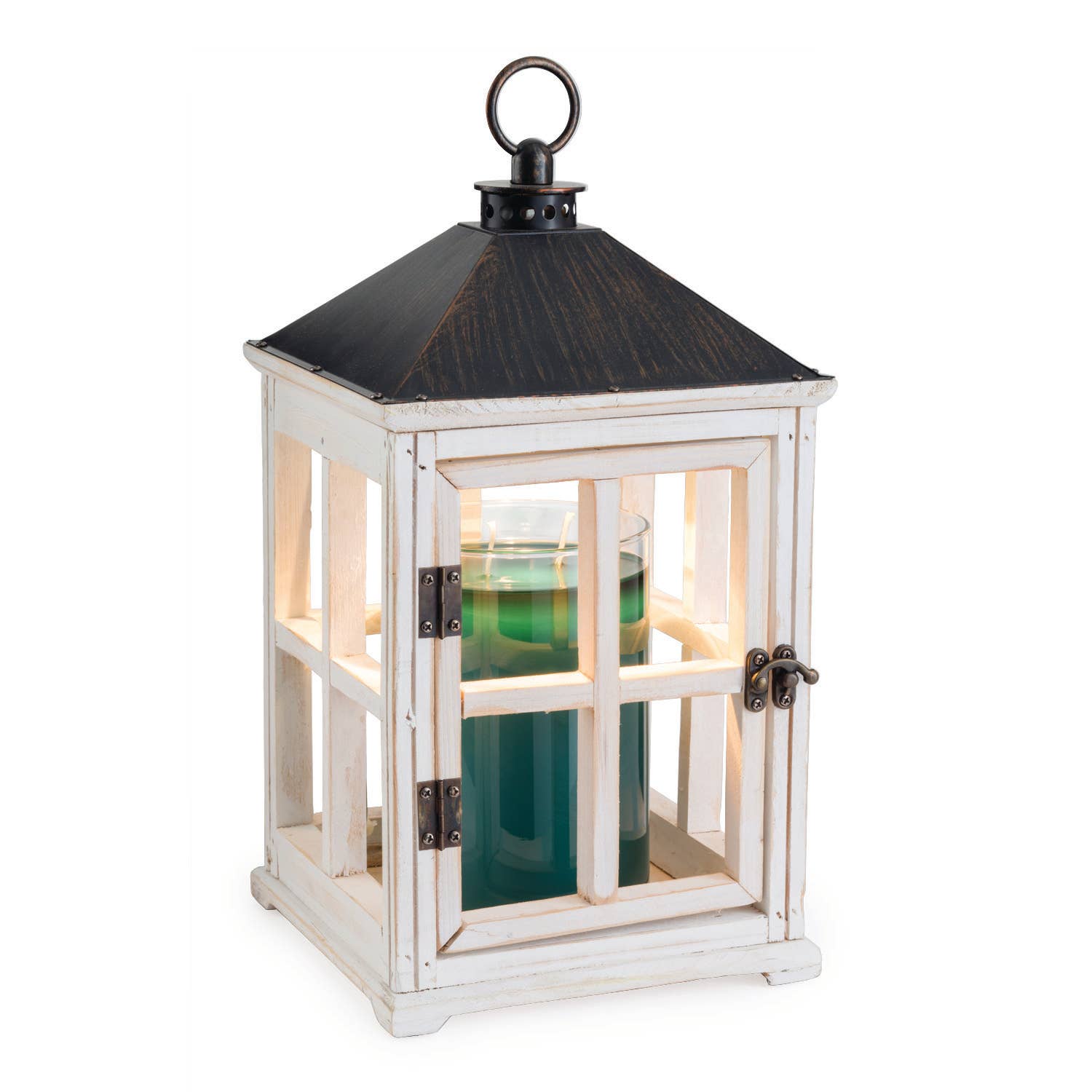 Wooden Candle Warmer Lantern- Weathered White