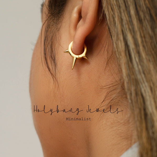 SPIKE HUGGIE EARRINGS - E-H1018 / E-H1041: Gold / 6mm Inner Hoop Diameter