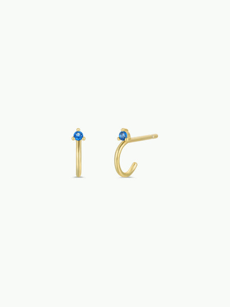 Open Mini Hoop Earrings - 18k Gold - Blue Sapphire