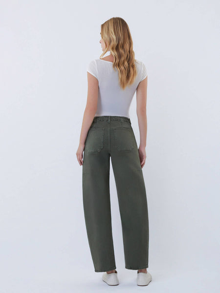SUPER HIGH RISE ELASTIC WAISTBAND BARREL JEANS: DEEP FOREST - Lulu Bella Boutique