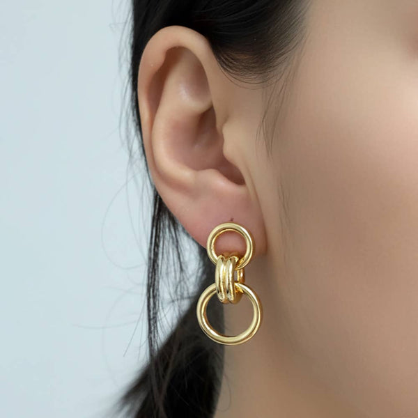14K Gold Dipped Double Link Drop Earrings: Silver,White - Lulu Bella Boutique