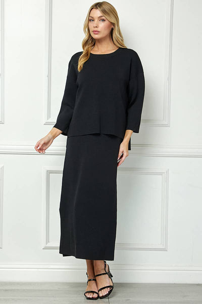 D5951 Cool-touch knit relaxed sweater dress: BLACK / S-M-L (2-2-2) - Lulu Bella Boutique