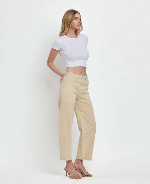 SUPER HIGH RISE BARREL JEANS F5831VBG: VINTAGE BEIGE / 24 - Lulu Bella Boutique