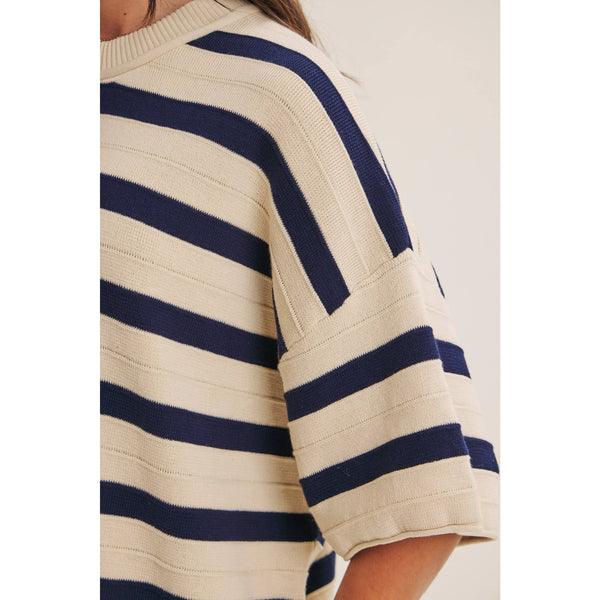 WEEKEND IN CANNES SOFT DRAPE COTTON STRIPE SET: NATURAL/NAVY