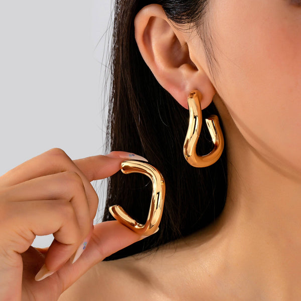 Bold Chunky Gold-Tone U-Shape Hoop Earrings | 80E62229: Gold - Lulu Bella Boutique