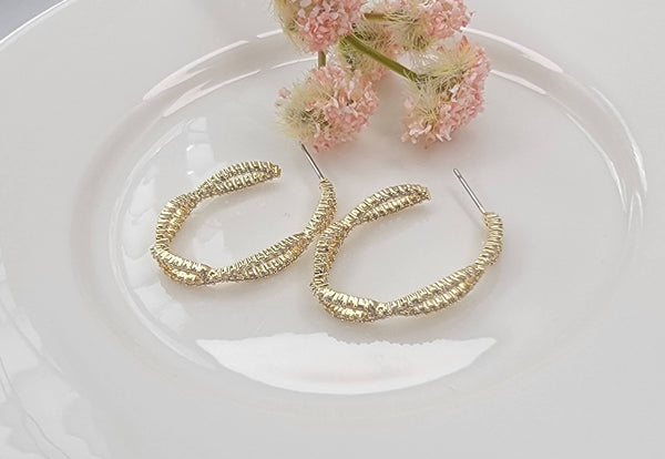 BRAIDED CZ HOOP EARRINGS.: GOLD - Lulu Bella Boutique