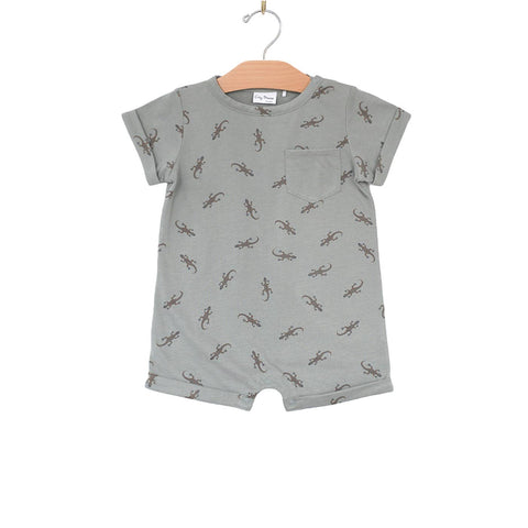 Short Sleeve Romper- Salamander- Pond: 0-3m