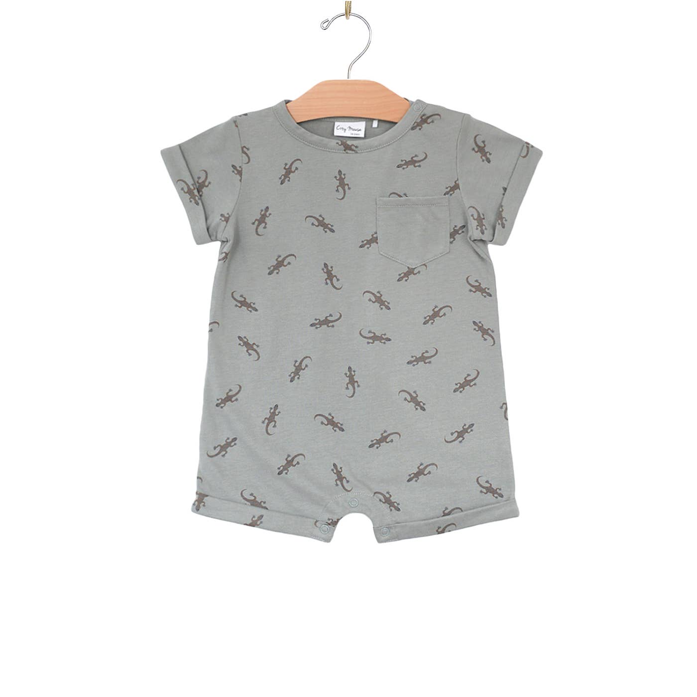 Short Sleeve Romper- Salamander- Pond: 12-18m