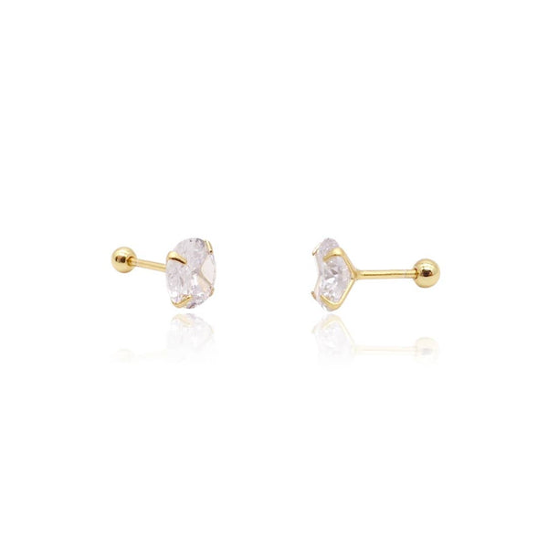 Classic CZ Large Diamond Screw Ball Back Earrings: Silver