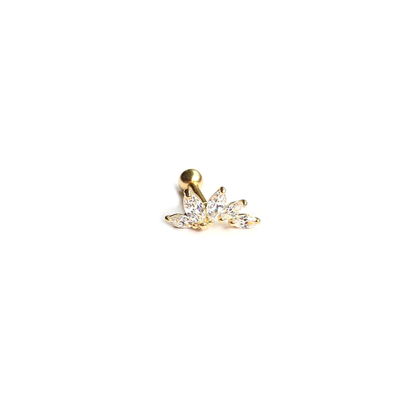 CZ Marquise Fan Screw Flat Back Earrings: Gold