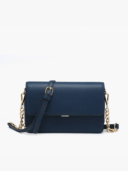 M2589 Lauryn Flapover Crossbody w/ Chain Strap: Navy - Lulu Bella Boutique