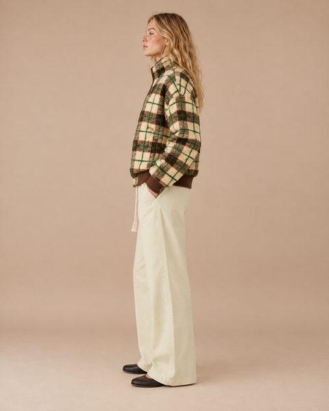 ***HALF PACK*** SA10114J - Plaid Sherpa Bomber Jacket: GREEN/YELLOW / S - Lulu Bella Boutique