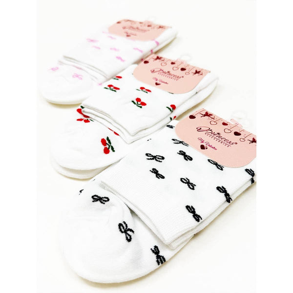 Bow and Cherry Print Everyday Socks: MIX COLOR / ONE(12)