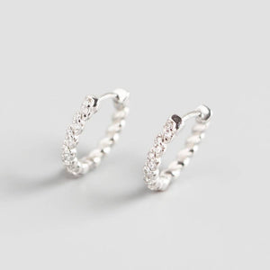 E033 gold hoop earrings, paved earrings, silver earrings: Silver