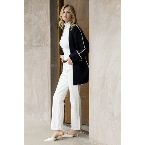 Long Sleeve Midi Cardigan: BLACK