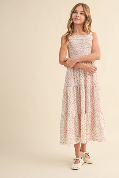 TWEEN GIRLS KIDS SMOCKED TIERED MIDI DRESS (7-14): 7/8 - Lulu Bella Boutique