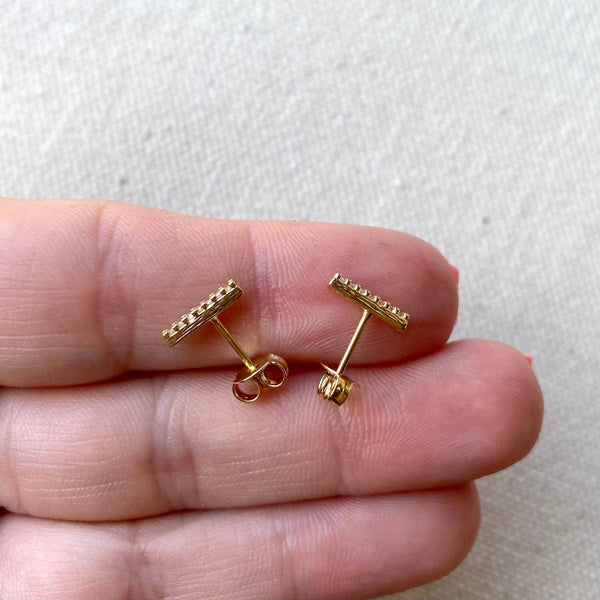 18k Gold Filled Dainty CZ Bar Stud Earrings For Wholesale An