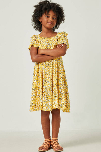 Girls Floral Ruffle Sleeve Smocked Dress - Lulu Bella Boutique