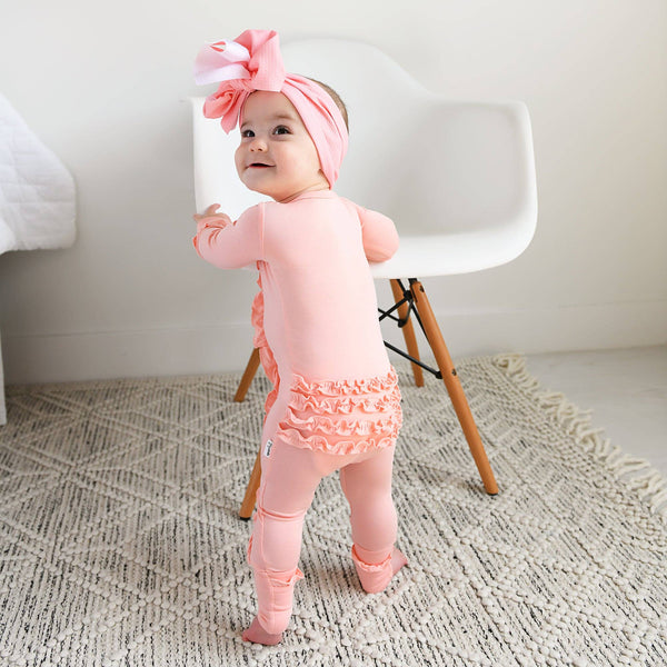 Bamboo Baby Pajama Sleepies Little Baby Ruffle Zip Olivia Pink: 0-3m