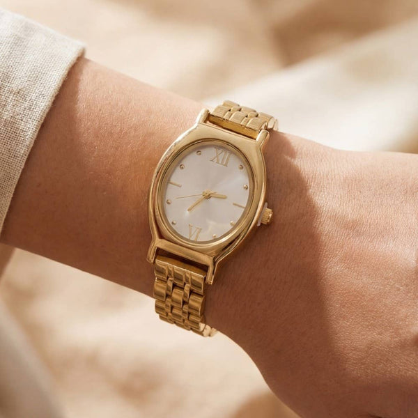 Oval Case Roman Numeral Metal Strap Watch: GWH - Lulu Bella Boutique
