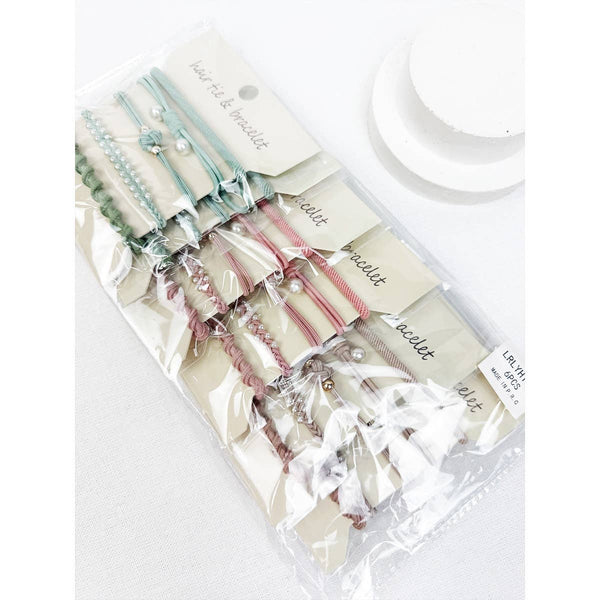 Boho Inspired Pearl Detail Hair Tie Bracelets: MIX COLOR / ONE(6) - Lulu Bella Boutique