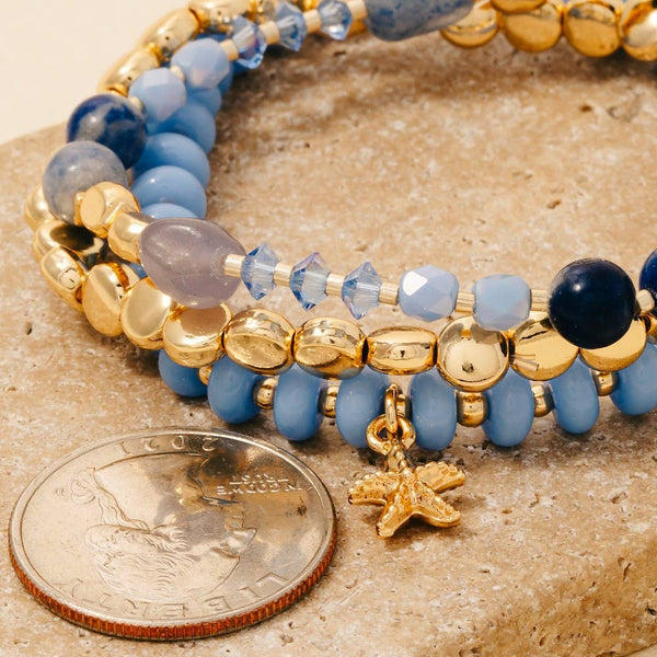 3Pc Pebble Stone Beaded Bracelet Set: GPK - Lulu Bella Boutique