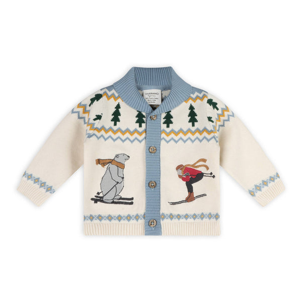 Ski Shawl Collar Baby Knit Cardigan (Organic Cotton): Natural