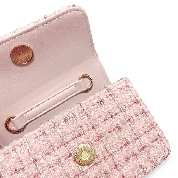 B1305 Floral Appliques Tweed Purse (3 Colors): Beige