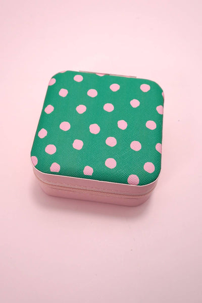 JEWELRY ORGANIZER TRAVEL BOX CASE: POLKA DOT GREEN