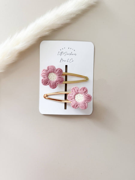 Flower Hair Clips- Set of 2 : Yellow - Lulu Bella Boutique