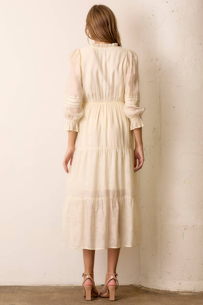 V-Neck Long Sleeve Midi Dress in Ivory