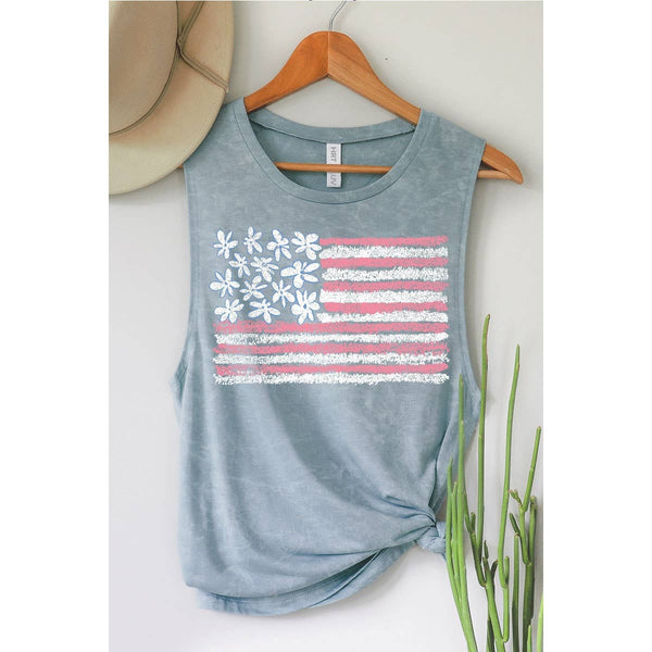 AMERICAN FLAG MINERAL GRAPHIC TANK TOP: Mineral  grey / L - Lulu Bella Boutique