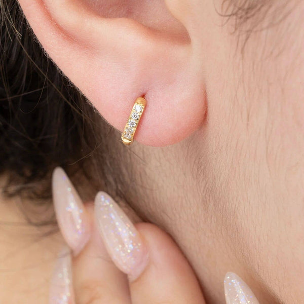 14K Gold Filled PLUS CZ Stone Huggie Earrings: Gold