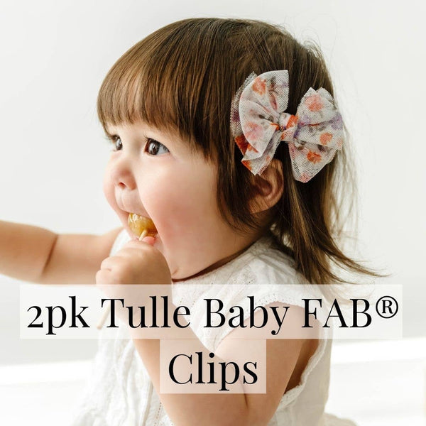 Baby Bling® 2-Pack Tulle Baby FAB® hair bow clips: Pleated Oatmeal