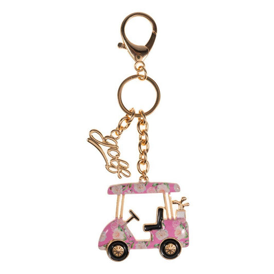 Golf Cart Charm Drop Keychain Bag Charm: Pink - Lulu Bella Boutique