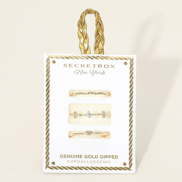 SECRET BOX_3PCS Genuine Gold Dipped Minimal Stackable Fashion Ring Set - Lulu Bella Boutique