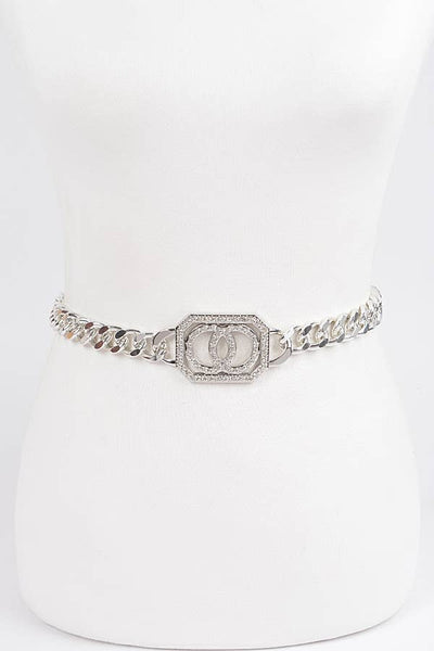 Rhinestone OO Twisted Chain Belt: GOLD