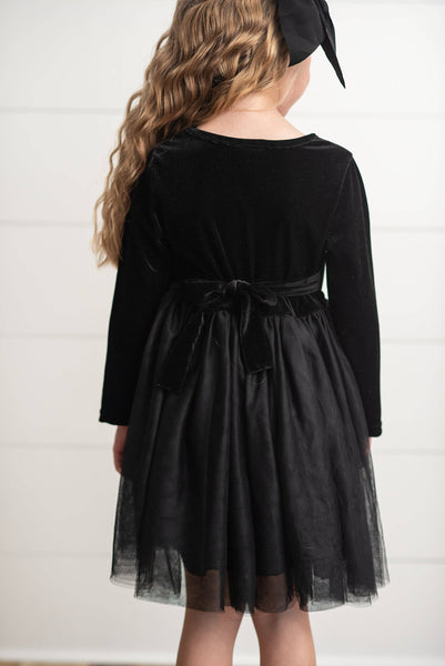 Kids Classic Black Velvet Tulle Fancy Party Holiday Dress: 7/8